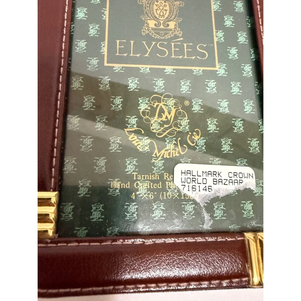 Vintage ELYSEES Brown Leather 4x6 Picture Frame Gold Tone Desk Hallmark NOS